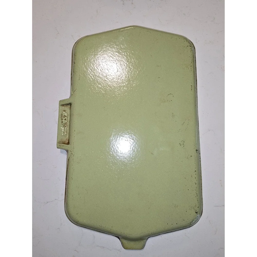 LLSA Italian Cast Iron Grill Pan Sage Green Enamel Folding Handle France 13 x 8